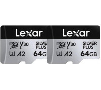 SD  Lexar Silver Plus MicroSDXC 64 GB + 64 GB Class 10 UHS-I/U3 A2 V30 (LMSSIPL064G-B2ANG)