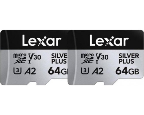 SD  Lexar Silver Plus MicroSDXC 64 GB + 64 GB Class 10 UHS-I/U3 A2 V30 (LMSSIPL064G-B2ANG)