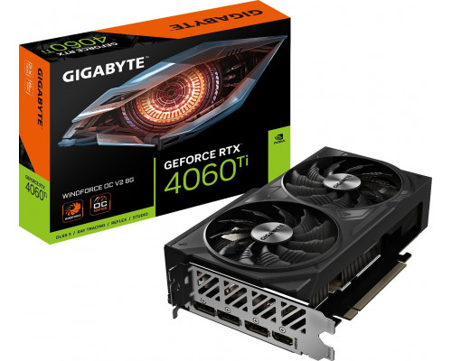 *RTX4060Ti Gigabyte Grafikos plokštė|GIGABYTE|NVIDIA GeForce RTX 4060 Ti|8 GB|GDDR6|128 bit|PCIE 3.0 16x|GPU 2550 MHz|Dual Slot Heatpipe|1xHDMI|3xDisplayPort|GV-N406TWF2OCV2-8GD