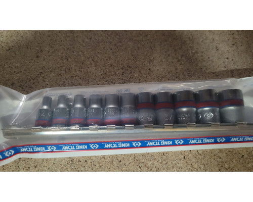 KT SOCKET SET 1/4" 11PCS SHORT 12K. 5/32"-1/2" RAIL