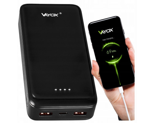 Power bank 20000 mAh wejście USB-C wyjście 2xUSB-A + USB-C 5V 3A black VA0341 Vayox