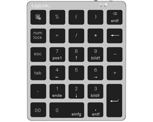 LogiLink Keypad, BT 5.0, 28 keys, aluminum, grey