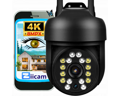 Zewnętrzna Kamera Obrotowa 8MPx IP Wi-Fi ULTRA HD Funkcje AI AUDIO CZARNA