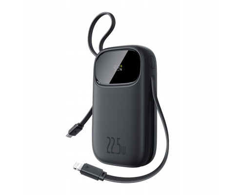Baseus EnerFill FC31 10000mAh 22.5W ar displeju cyfrowym i 2 wbudowanymi kablami (USB-C + Lightning) - black