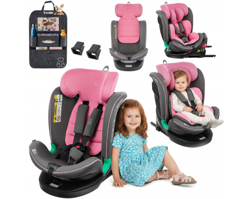 FKinderKraft FOTELIK SAMOCHODOWY rotacyjny LEONARDO 360 różowo-szary 40-150 CM R129 ISOFIX