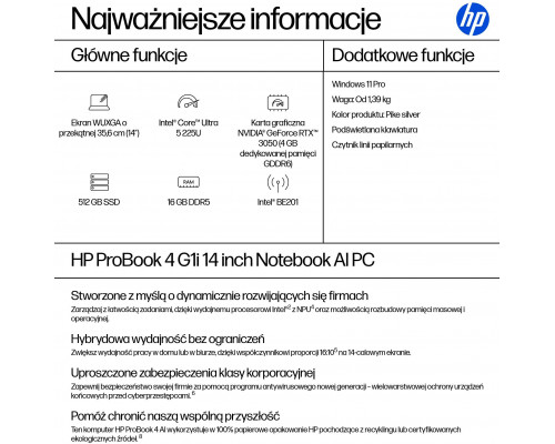 HP ProBook 4 G1i 14 Intel Core Ultra 5 225U 14inch 16GB 512GB W11P 1YW