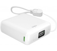 Puro 10000mAh 20W USB-C USB-A ar displeju i wbudowanym kablem USB-C - biały