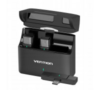 Vention Zestaw 2 bezprzewodowych mikrofonów krawatowych USB-C z etui ładującym czarny