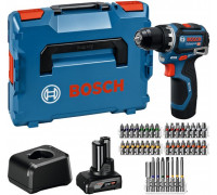 Bosch Powertools Batteryowa GSR 12V-32 Professional, 12Volt (Blue/Black, Battery litowo-jonowy 2,0Ah + 4,0Ah, 40-częściowy zestaw akcesoriów, L-BOXX) (06019N7005)