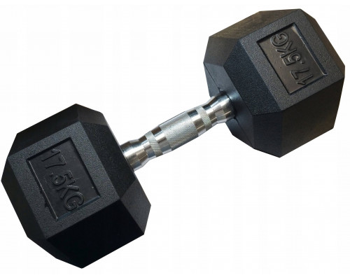 Kubisport Hantla jednoręczna sześciokątna gumowana ciężarek solidny 17,5 kg (Kub_05-CB17/5HEX)