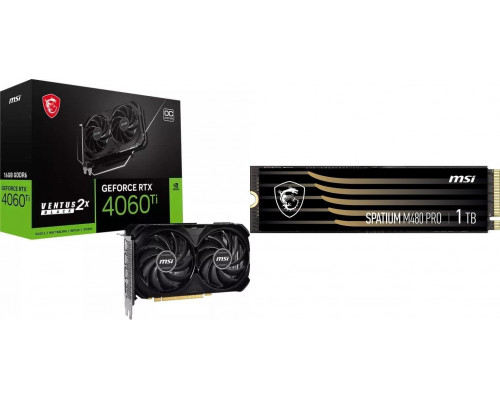 *RTX4060Ti MSI GeForce RTX 4060 Ti VENTUS 2X BLACK 16G OC + Spatium M480 Pro 1TB M.2 2280 PCI-E x4 Gen4 NVMe