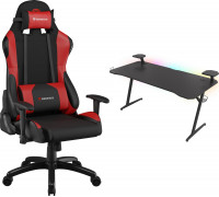 Genesis Nitro 550 Black-red (NFG-0784) + Biurko Holm 510 RGB Czarne 160cm x 75cm