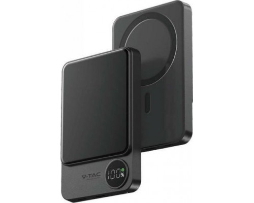 V-TAC Power Bank 10000mAh Grey Magnetyczny 9mm Aluminium, Lightning, LCD, 20W VT-100011