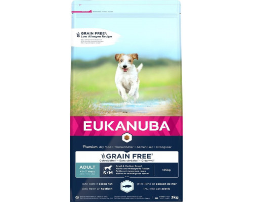 Eukanuba EUKANUBA PIES DOROSŁY MAŁA I ŚREDNIA RASA BEZ ZBÓŻ RYBA OCEANICZNA 3KG