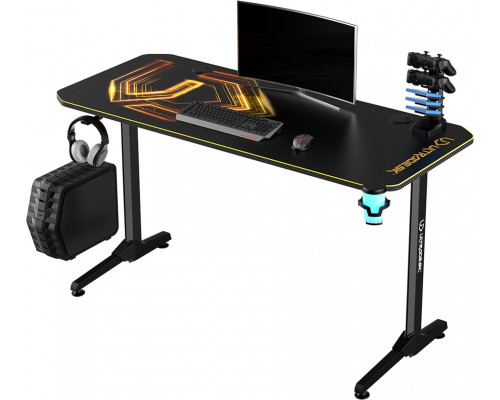 Gaming galds Ultradesk ULTRADESK Gaming galds dla gracza FRAG - GOLD V3, 140x60 cm, 76 cm, z podkładką pod mysz, uchwyt na słuchawki i napój