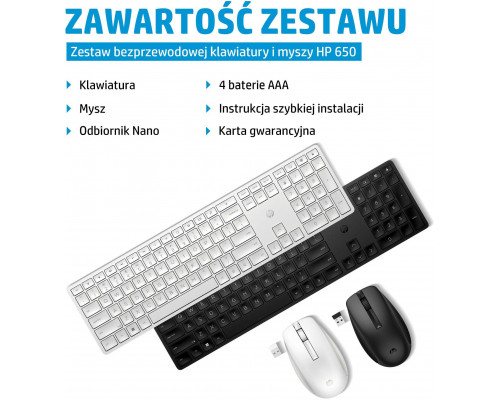 HP HP 650 - Tastatur-und-Maus-Set - kabellos - Deutsch - Schwarz - fur Laptop 15-dw1025nk, Pavilion Plus Laptop 14-eh0660nd