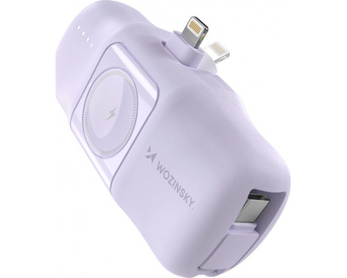 Mini powerbank Wozinsky WF16-YLS 5000mAh 15W Lightning with a built-in kablem USB-C i ładowarką do Apple Watch - violet