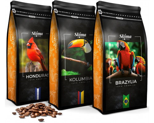Zestaw 1kgX3 BRAZYLIA/KOLUMBIA/HONDURAS Świeżo Palona do ekspresu + GRATIS
