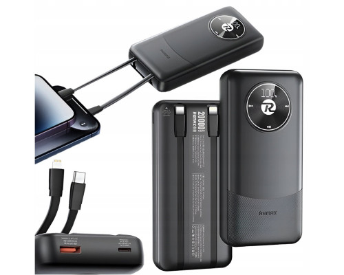 20000 mAh LED Kabel USB-C / Lightning Do iPhone (Black, Szybki)