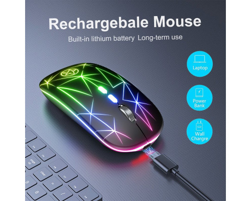 MYSZKA BEZPRZEWODOWA SLIM LED ŁADOWANA RGB BEZKLIKOWA USB 2.4Ghz AKUMULATOR