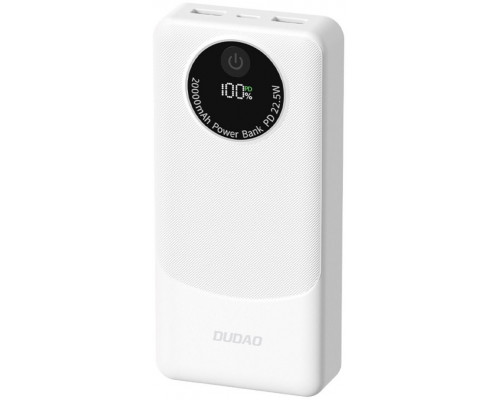 Dudao K12Pro 22.5W PD 20000mAh USB-A, USB-C - baltos spalvos