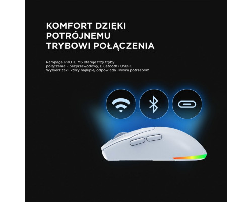 Rampage Prote M5 mysz bezprzewodowa 24000 DPI RGB LED 1K Hz biała
