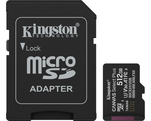 SD  Kingston Canvas Select Plus MicroSDXC 512 GB Class 10 UHS-I/U3 A1 V30 (SDCS3/512GB)