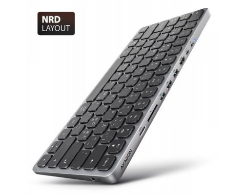 AXAGON HMC-KB-NRD USB-C 5Gbps z wieloportowy hub 9in1, SD/microSD, 3x USB-A, HDMI 4K/60Hz, PD 100W, Audio, Nordic layout, 60cm USB-C kabel