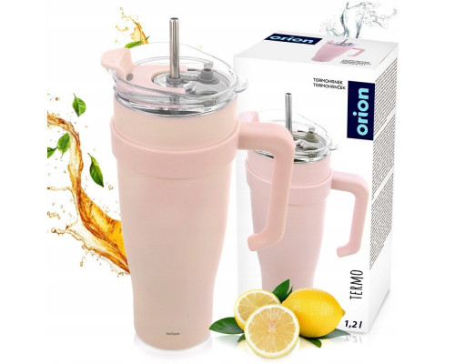 STALOWY THERMAL MUG TERMOS 1200ml Z RĄCZKĄ I SŁOMKĄ ORION 112283 RÓŻOWY