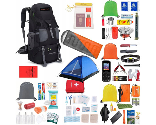 Plecak Ewakuacyjny + Wyposażenie ReadyPack X2 Zestaw Namiot Śpiwór Jedzenie/ ReadyPack X2 Black
