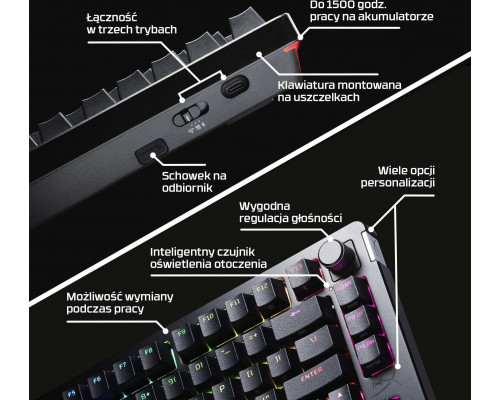 HyperX Alloy Rise 75 SWE melna - Bezvadu klaviatura Alloy Rise 75 (W)