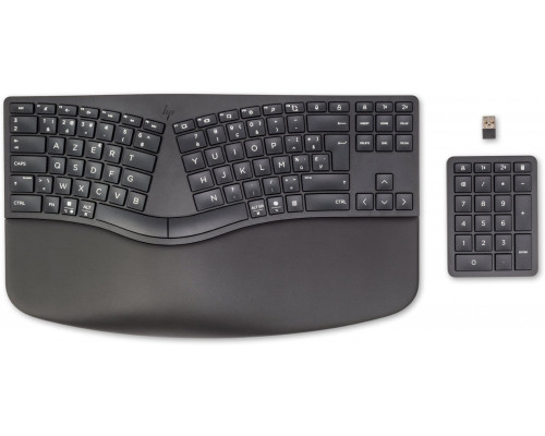 HP 960 Ergonomic Wireless Keyboard klawiatura do domu RF Wireless + Bluetooth AZERTY czarny belgijski