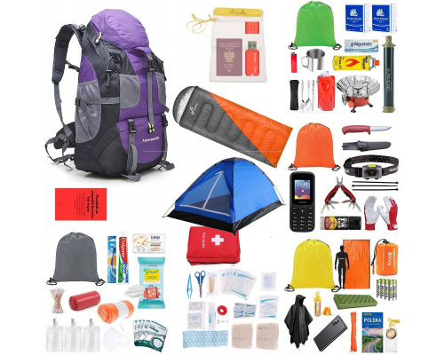 vidaXL Plecak Ewakuacyjny Z Wyposażeniem Zestaw Wszystko Co Potrzeba Readypack X2 Fioletowy