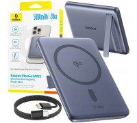 Baseus PicoGo AM31 Qi2 5000mAh 20W ultracienki compatible z MagSafe z podstawką with cable plecionym Simple USB-C 20cm - gray