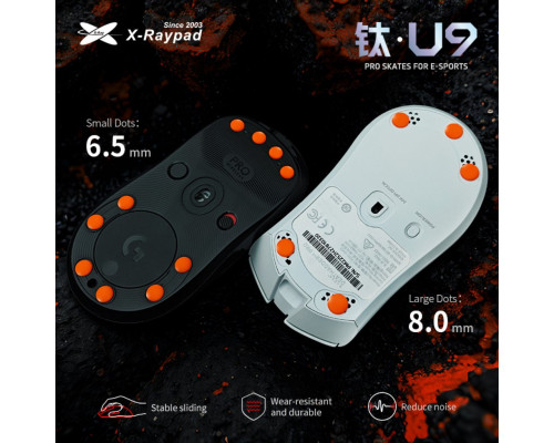 X-Raypad X-raypad Titanium U9 Ultra Skates Universal Forts Orange 40 vnt. (⌀8 x 0.95 mm) (Pomarańcwith owe) Pakaitiniai Mouse Feet