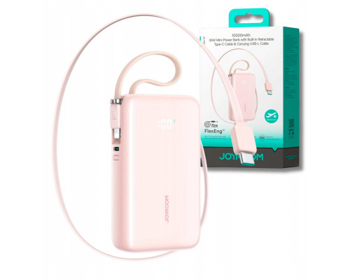 Joyroom JR-PR2L 10000mAh 35W with a built-in zwijanym kablem USB-C i kablem-smyczą Lightning - różowy
