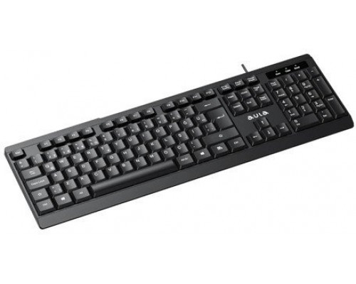 Aula AK205 Ergonomiczna cicha klawiatura z 104 przyciskami EN / RUS układ 1.5m USB Vads Melna