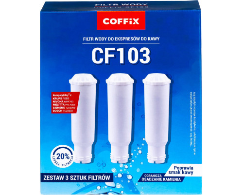 Coffix Filtr wody do ekspresu Coffix CF103 Melitta Nivona Krups Bosch Siemens 3szt