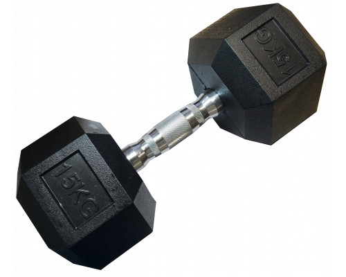 Kubisport Hantla Jednoręczna Sześciokątna Gumowana Ciężarek Solidny 15 kg (Kub_05-CB15HEX)