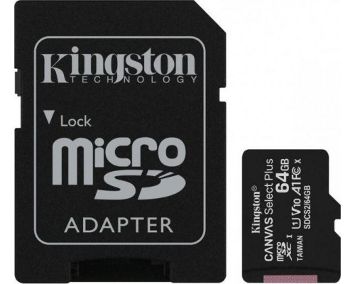 SD  Kingston Canvas Select Plus MicroSDXC 64 GB Class 10 UHS-I/U1 A1 V10 (SDCS2/64GB)