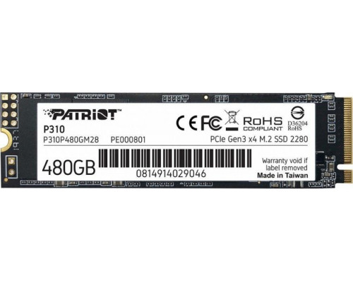 SSD 480GB SSD Patriot P310 480GB M.2 2280 PCI-E x4 Gen3 NVMe (P310P480GM28)