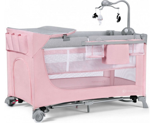 KinderKraft Leody pink travel cot with accessories