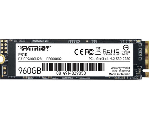 SSD 960GB SSD Patriot P310 960GB M.2 2280 PCI-E x4 Gen3 NVMe (P310P960GM28)