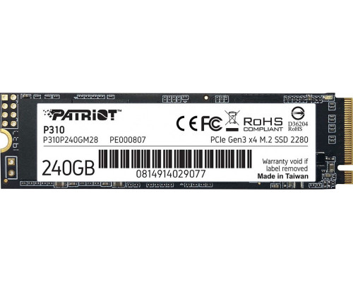 SSD 240GB SSD Patriot P310 240GB M.2 2280 PCI-E x4 Gen3 NVMe (P310P240GM28)