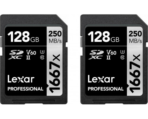 Lexar Professional 1667x (2 pcs.) SDXC 128 GB Class 10 UHS-II/U3 V60 (LSD1667128G-B2NNG)