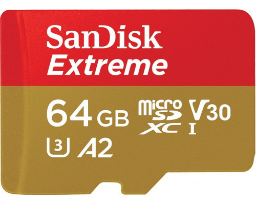SanDisk Extreme MicroSDXC 64 GB Class 10 UHS-I/U3 A2 V30 (SDSQXAH-064G-GN6AA)