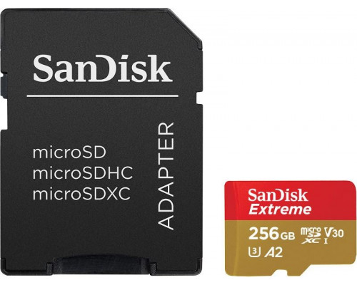 SanDisk Extreme XC 256GB, 160MB/s C10 UHS-I U5, V30, A2 + SD ADAP. + Rescue Pro Deluxe (SDSQXA1-256G-GN6MA)