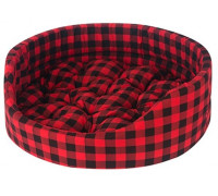 CHABA Oval bed with pillow 6, red checkered 68x61x18