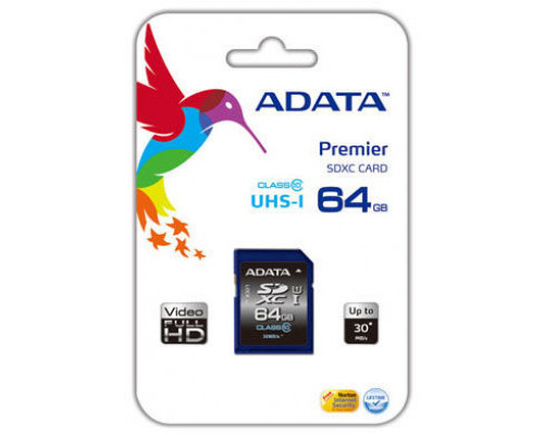 ADATA Premier SDHC 64 GB Class 10 UHS-I / U1 V10 card (ASDX64GUICL10R)