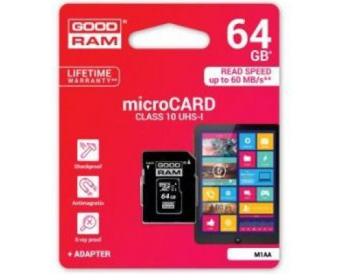 GoodRam MicroSDXC 64 GB Class 10 UHS-I / U1 card (M1AA-0640R11)
